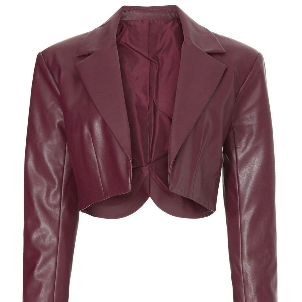 ASHLEY PARK Voila Vegan Leather Blazer Purple Long Sleeves Collar Size L